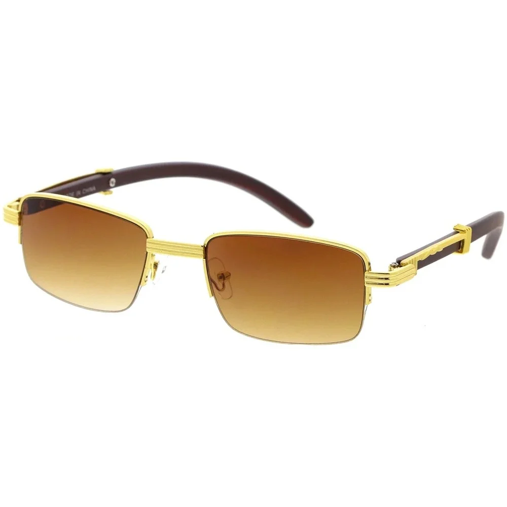 Women semi-rimless sunglasses feature a gold metal frame  brown lenses UV400 New